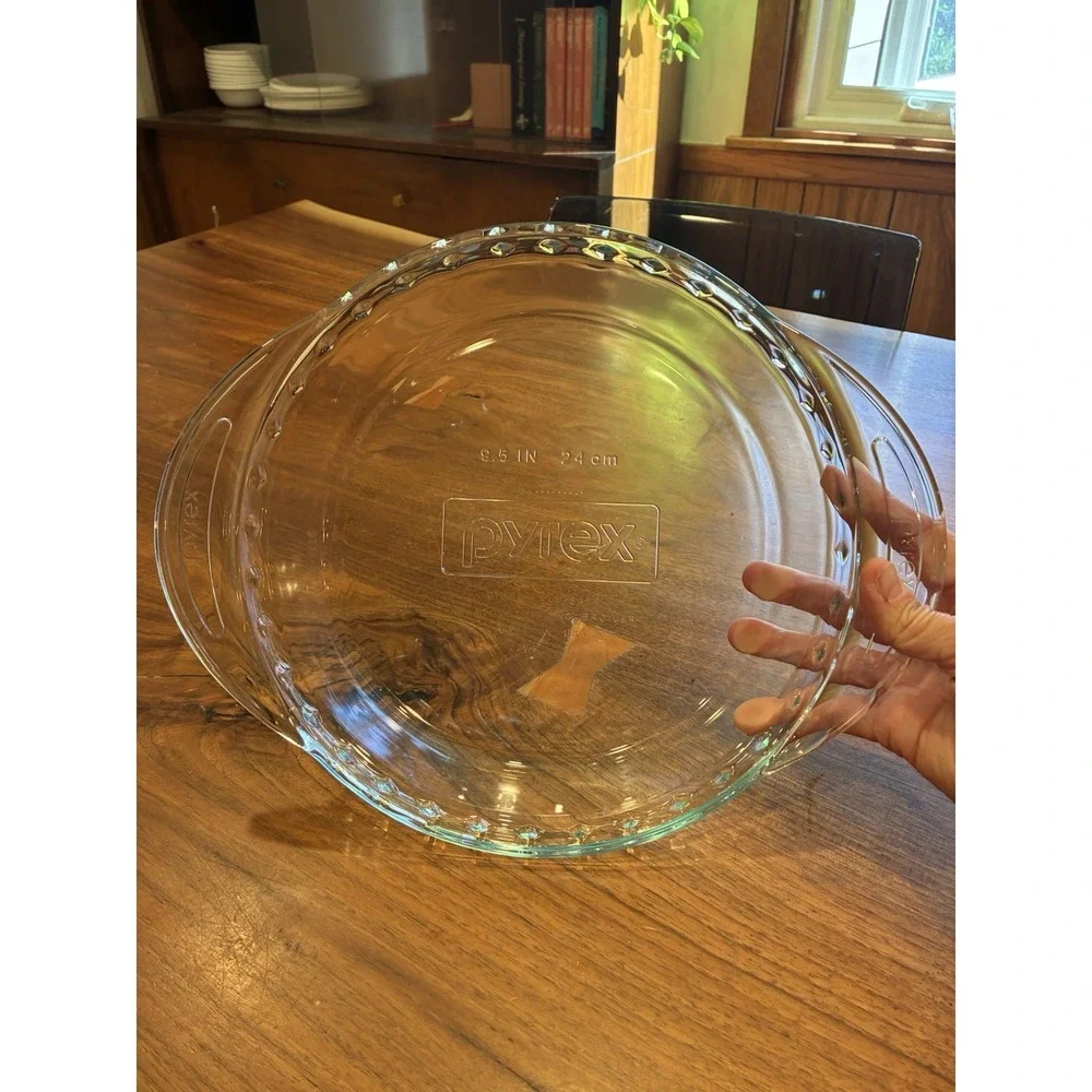 Vintage PYREX CLEAR Glass Fluted Pie Pan #2229 Crimped Deep Dish Plate 9.5